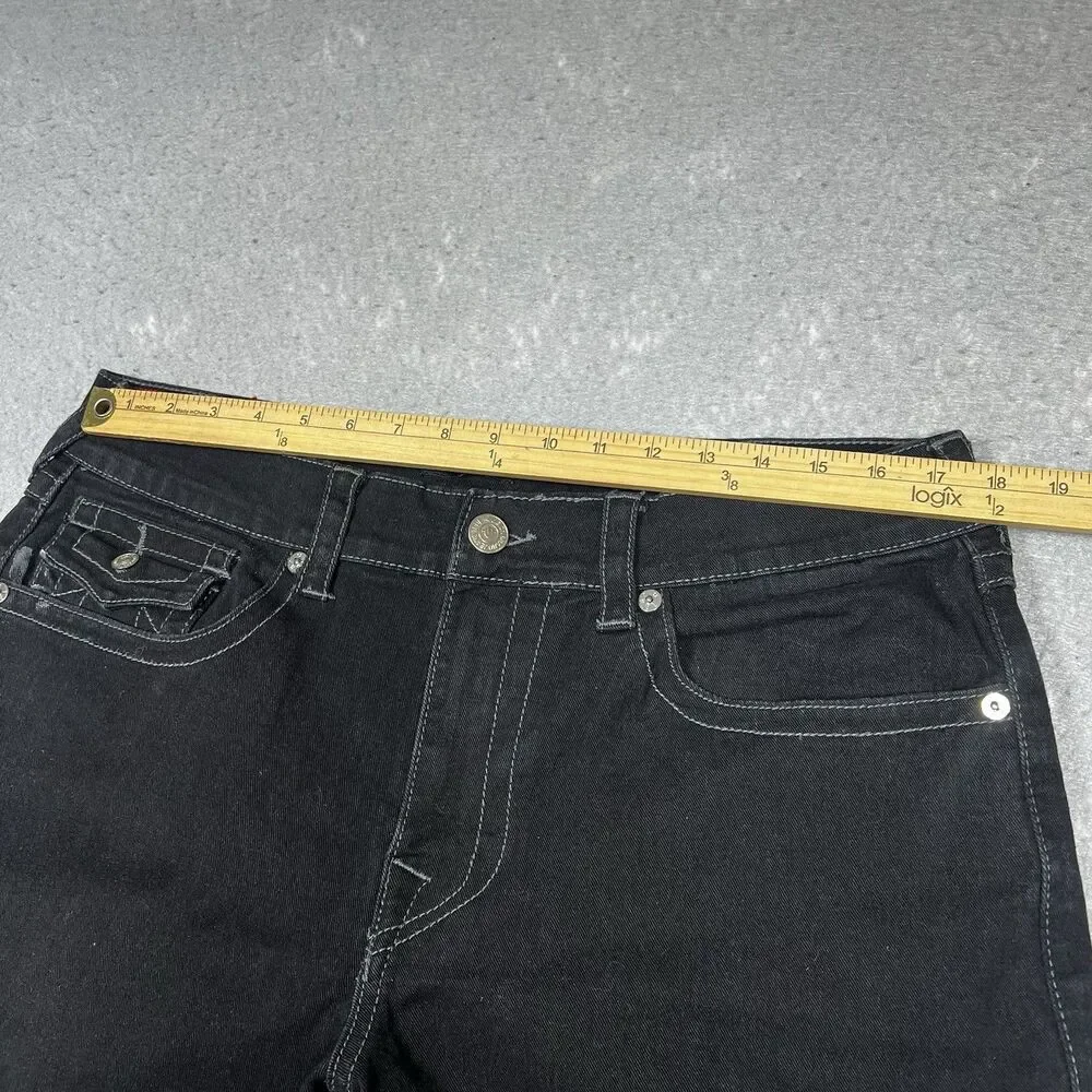 True Religion Jeans Mens Size 35 Black Ricky Straight Jeans Flap Pocket